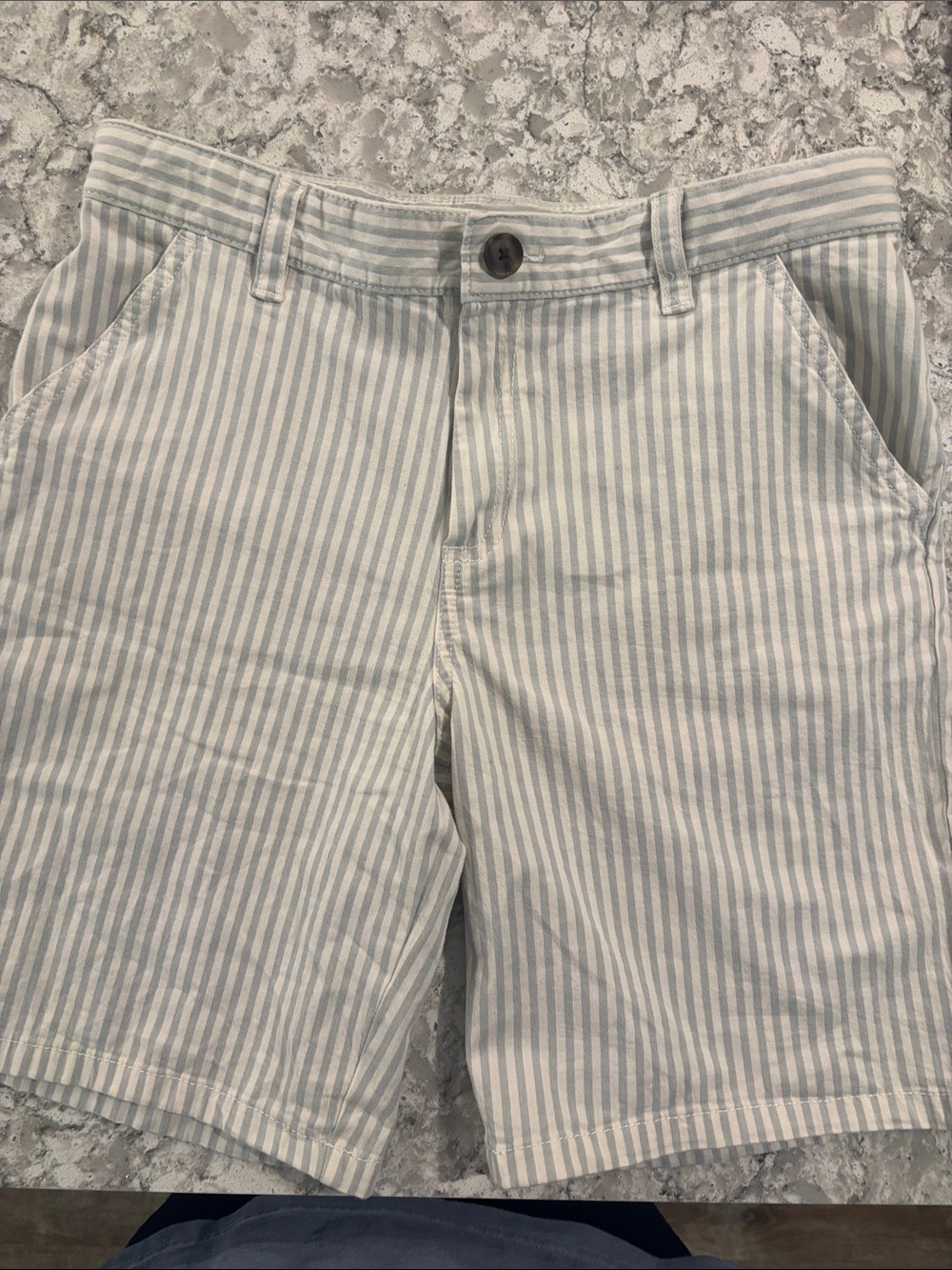 Boys Cat & Jack Light Blue/Gray and White Striped Flat Front Shorts